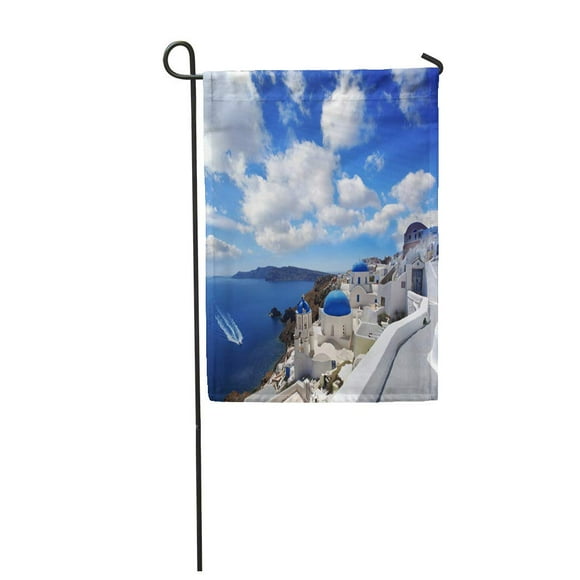 NUDECOR Aegean Amazing Santorini Churches and Sea View in Greece Greek Garden Flag Decorative Flag House Banner 28x40 inch