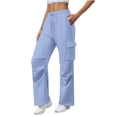 thumbnail image 3 of cocolona Womens Cargo Sweatpants Wide Leg Baggy Sweat Pants Multi-Pocket Cargo Pants Fashion Solid Color Lounge Trousers, 3 of 7