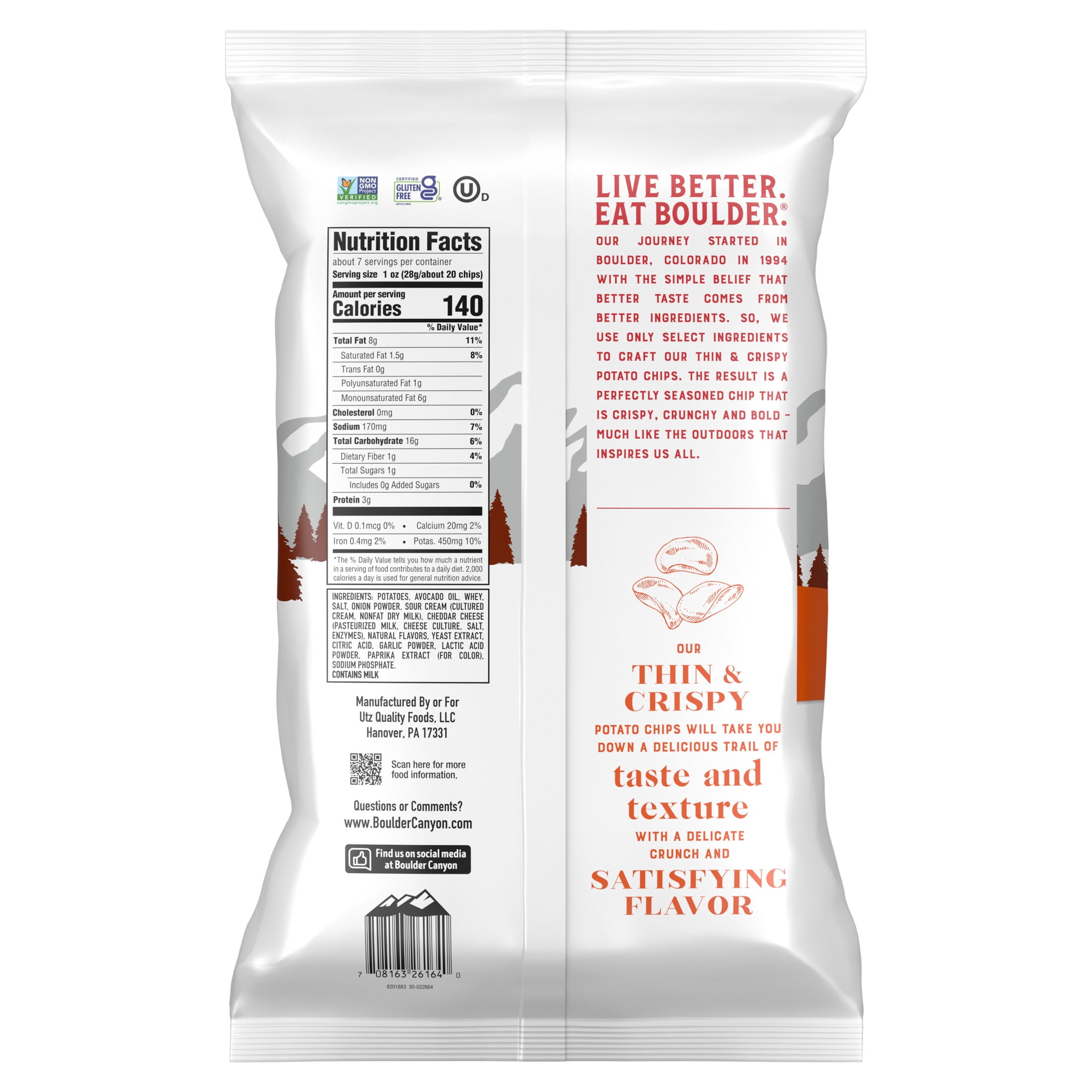 Boulder Canyon Avocado Oil, Cheddar Sour Cream, Thin & Crispy Potato Chips 6.75 oz bag
