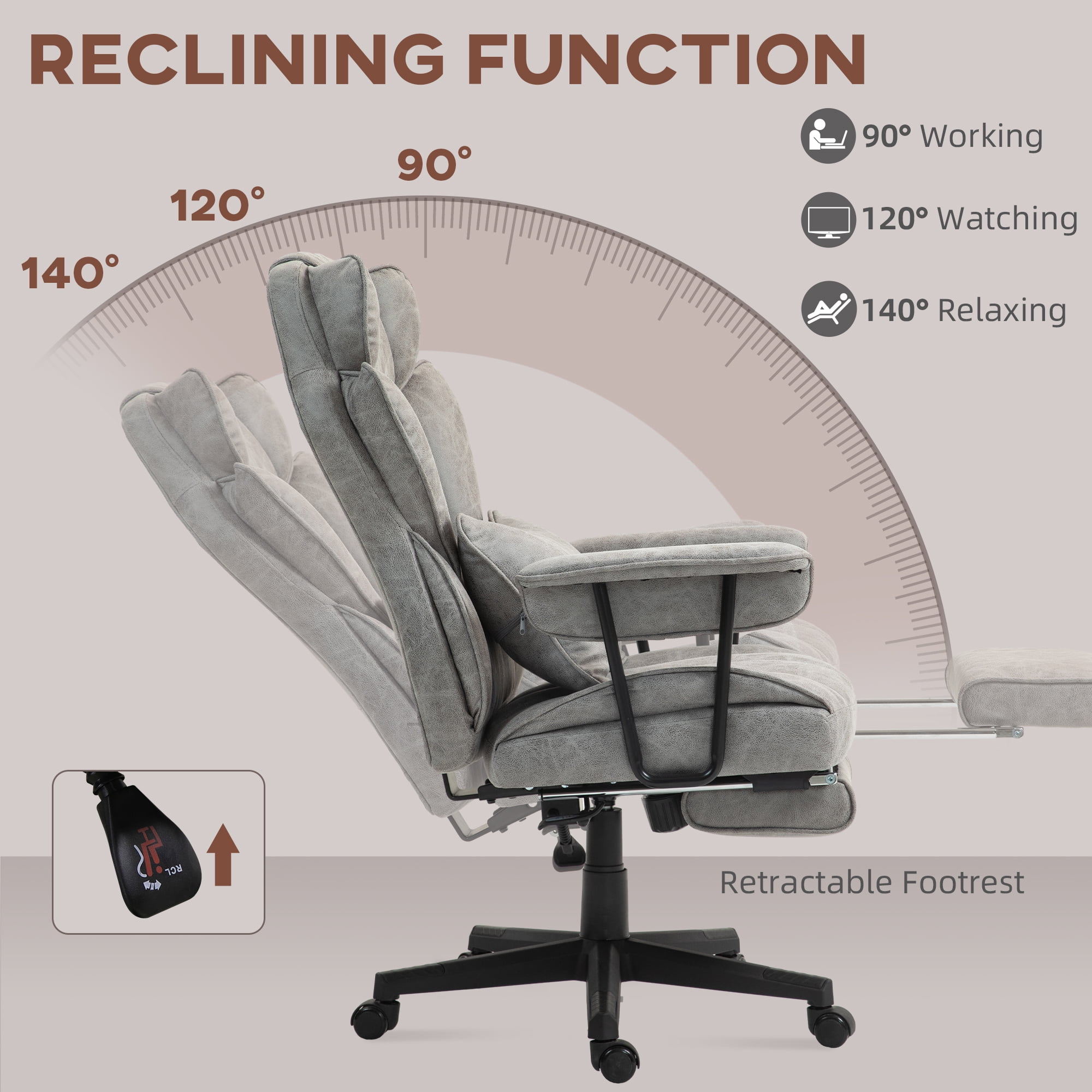 HOMCOM 400LBS Massage Executive Office Chair, Big and Tall Office Chair with Footrest, Lumbar Support and Reclining Function, Gray