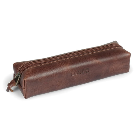 Londo Genuine Leather Zipper Pen, Pencil & Cosmetic Case - Pouch Stationery Bag Brown OTTO317 One Size