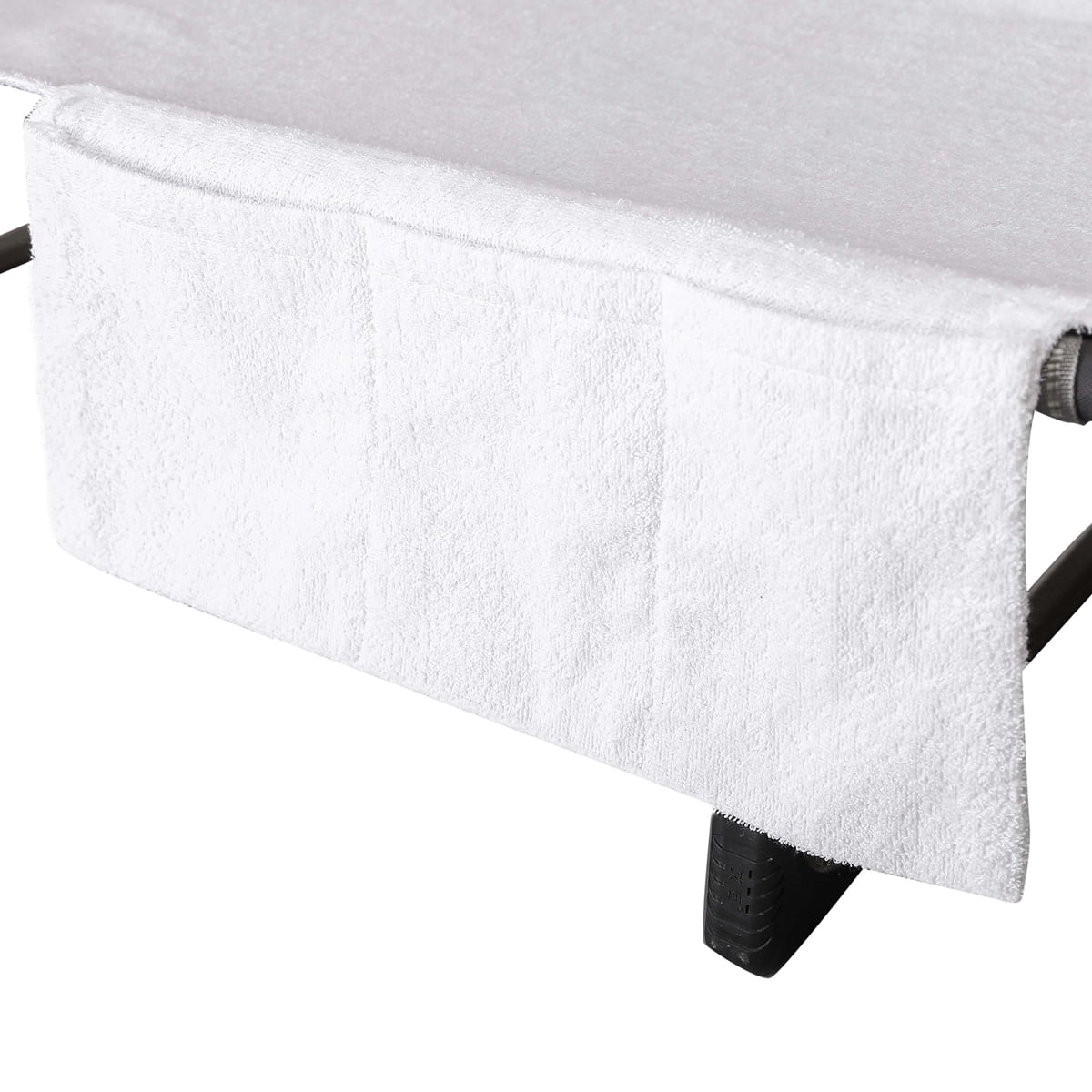 Muka Cotton Beach Pool Lounge Chair Cover Terry Bath Towel with Side Pockets, 29" x 85"-White