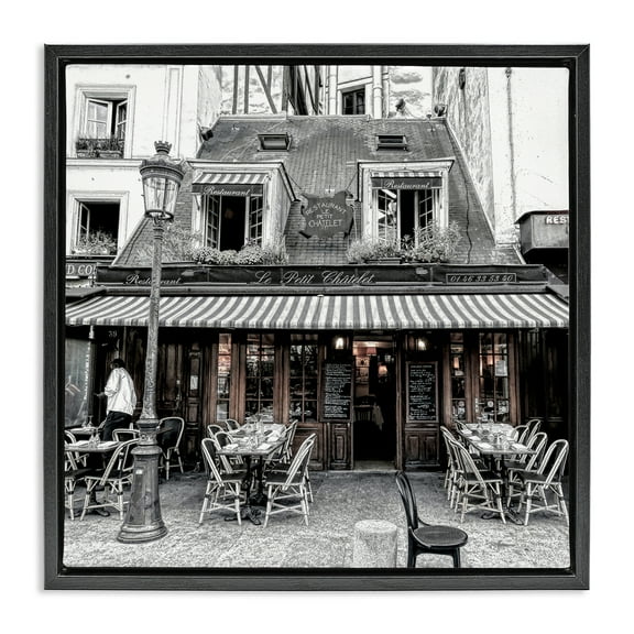 Stupell Industries Sidewalk Café Bistro Buildings & Architecture Photography Black Floater Framed Canvas Art Print Wall Art, 18 x 18