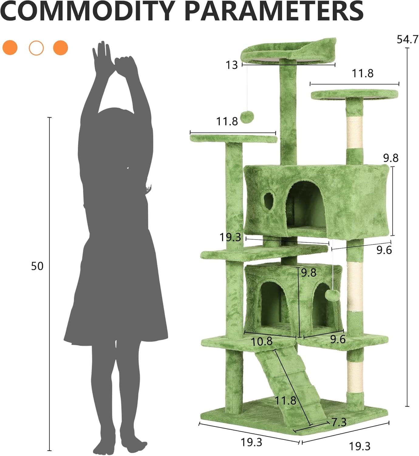 54 inch Cat Trees and Towers for Indoor Cats, Cat Condo Scratching Post for Adult Cats, Multi-Level Cat Towers for Small Cats, Green