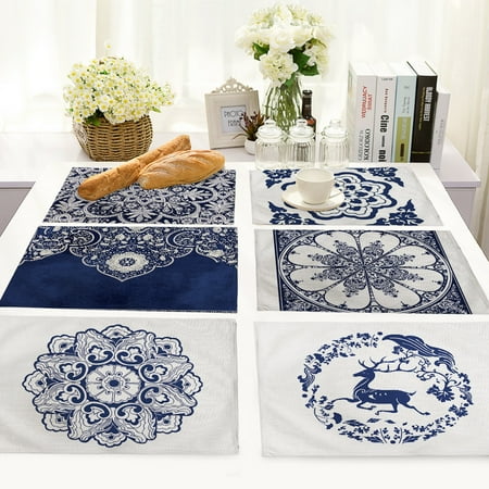 

Hopeup Bowl Mat Heat-resistant Reusable Washable Cotton Linen Floral Mandala Pattern Flower Cup Table Pad for Bar