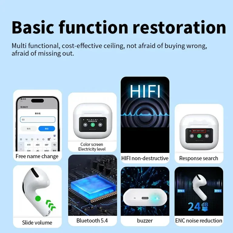 A10 Pro ANC Wireless Bluetooth 5.3 Earphones App Noise-canceling