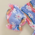 thumbnail image 5 of Newborn Baby Girls Summer Outfits Floral Daisy Romper Dress Ruffle Smocked Short Puff Sleeve Bodysuit Dress with Headband Set, 5 of 7