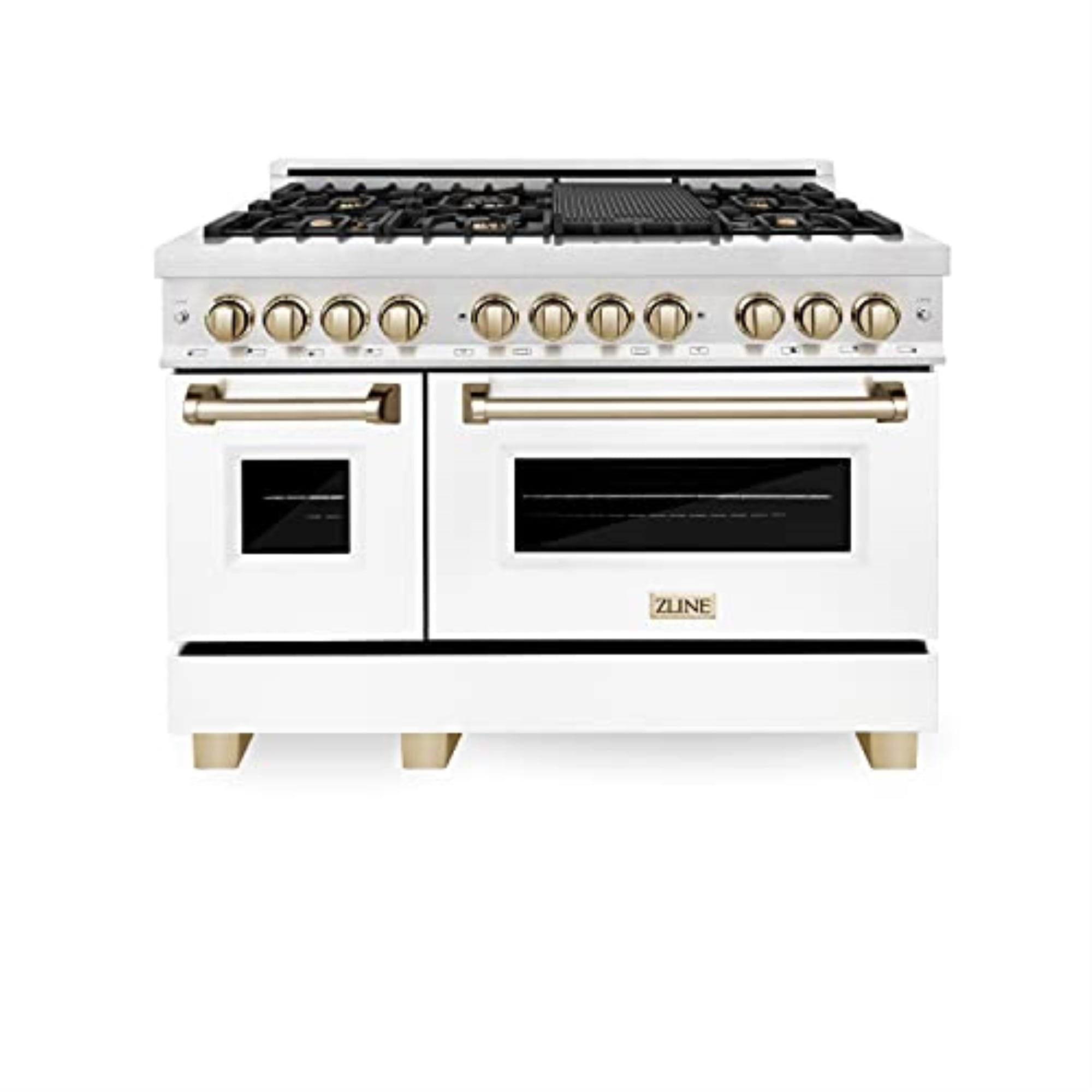 ZLINE 48 in. Autograph Edition Dual Fuel Range in DuraSnow Stainless Steel with White Matte Door and Gold Accents (RASZ-WM-48-G