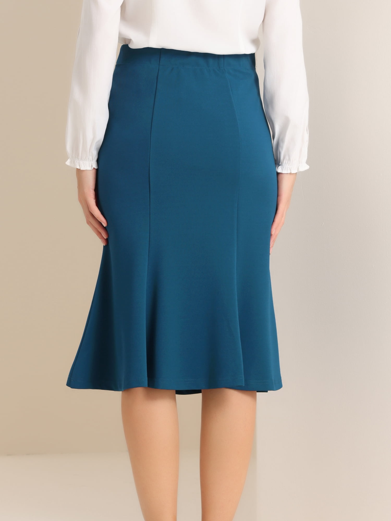 DARING DIVA Women's Flare Hem Elegant Fishtail Skirt XS Peacock Blue