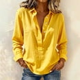 thumbnail image 5 of Yigetop Long Sleeve Collared Shirt Women Women's Collared Long Sleeve Shirts Business Work Casual V Neck Collared Tops Collared Blouses for Women Yellow L, 5 of 5