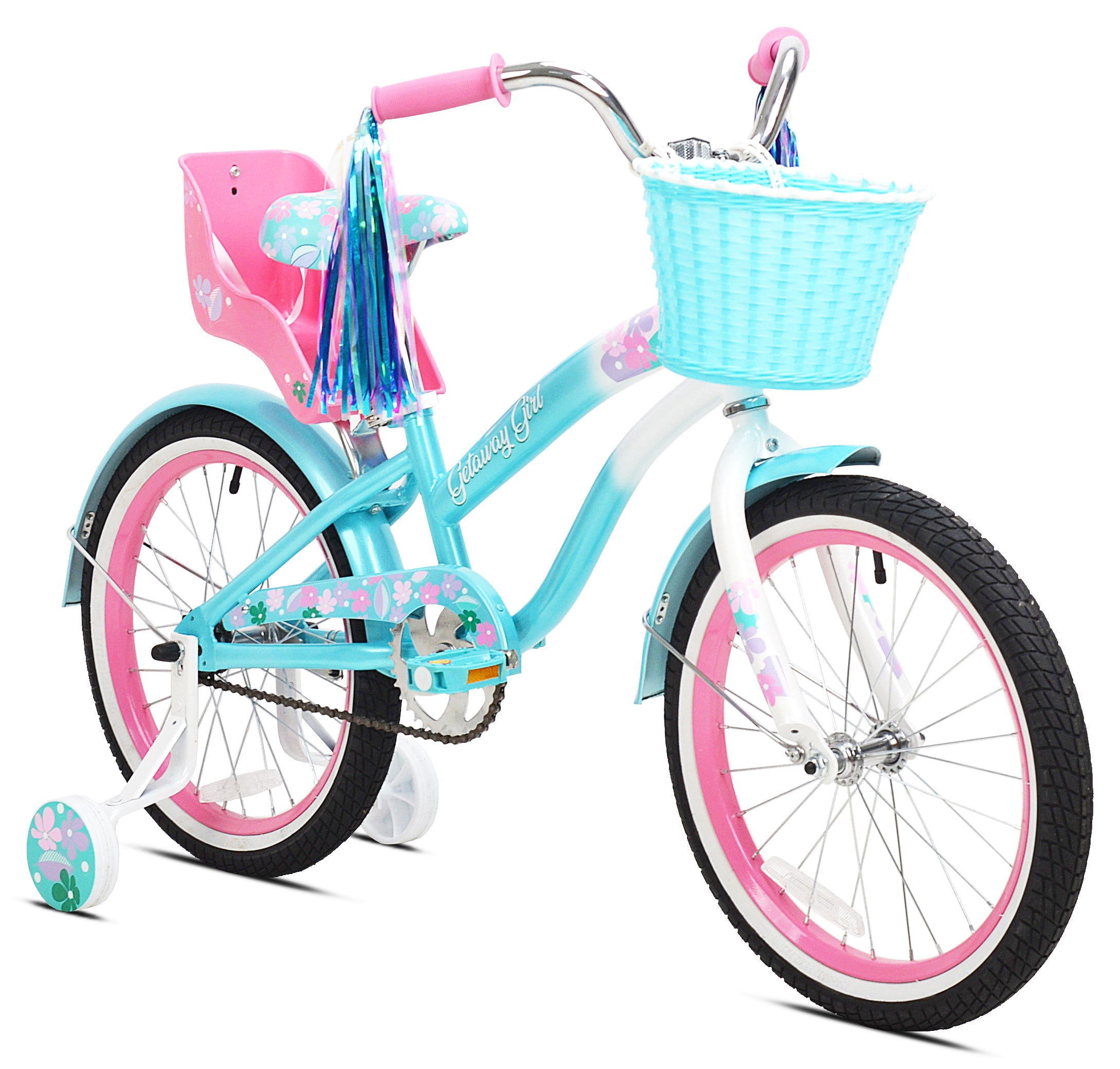 18" Getaway Girl, Girls Training Wheel Bicycle, Teal/Pink