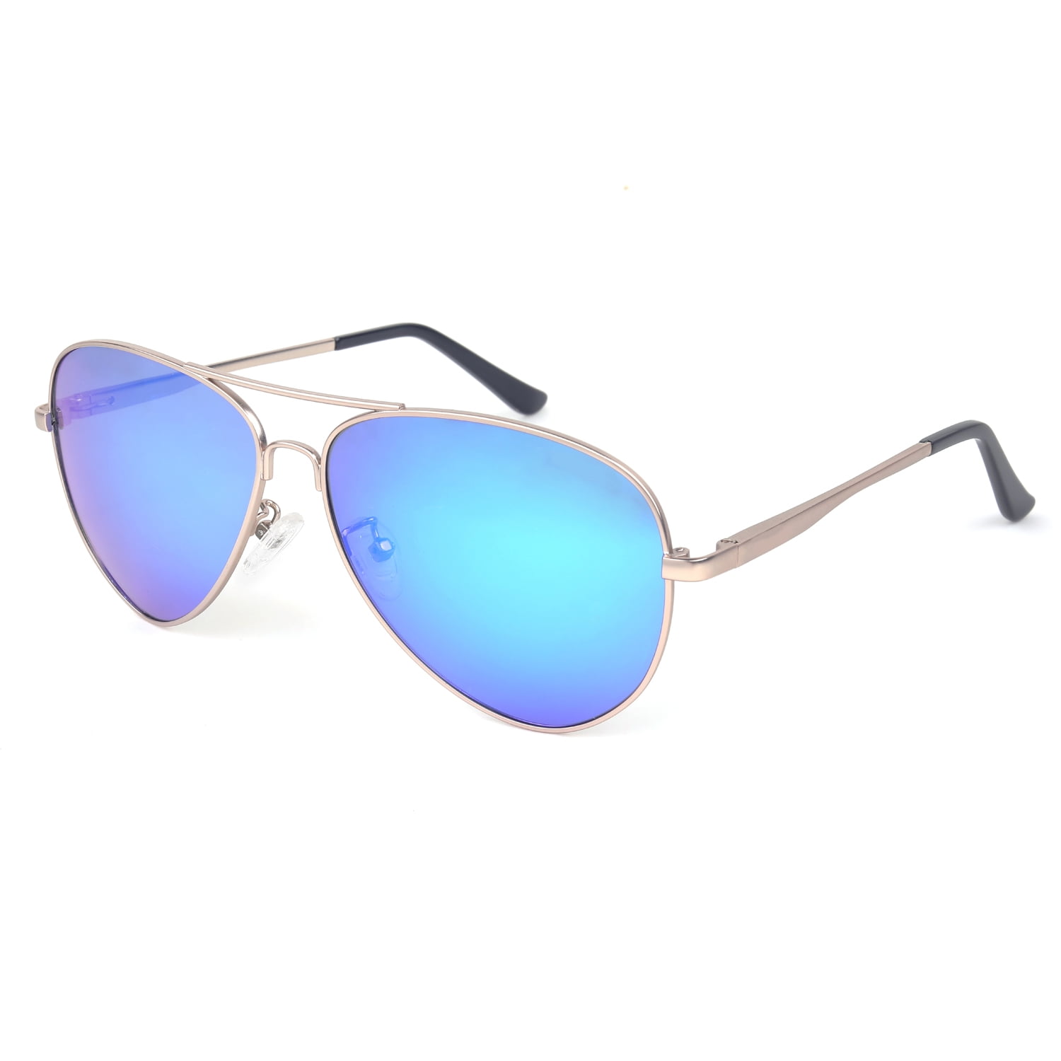 JUST GO Metal Frame Vintage Aviator Style Sunglasses with Case, Polarized  Lenses, 100% UV Protection, Matte Gold, Blue Revo