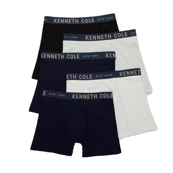 Men's Kenneth Cole 52W1018 Classic Fit Cotton Stretch Boxer Brief - 5 Pack (Black/Navy/Grey M)