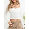 thumbnail image 5 of Lamuusaa Women T-shirt, Long Sleeve Square Neck Solid Slim Fit Ladies Tops for Spring Fall, 5 of 7
