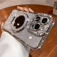 thumbnail image 3 of (Double Row Diamond Bumper ) ( Make Up Mirror )Magnetic Kickstand Case for iPhone 15 14 13 12 Pro Max Sparkle Cover Shiny Rhinestone Bling Cases (Silver,for iPhone 15 Pro), 3 of 13