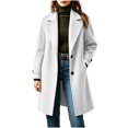 thumbnail image 5 of Hzzrkos Women Casual Loose Solid Color Lapel Collar Long Sleeve Double Breasted Pocket Long Coat Winter Outerwear Wool Blend Jacket Overcoat White XXL, 5 of 8