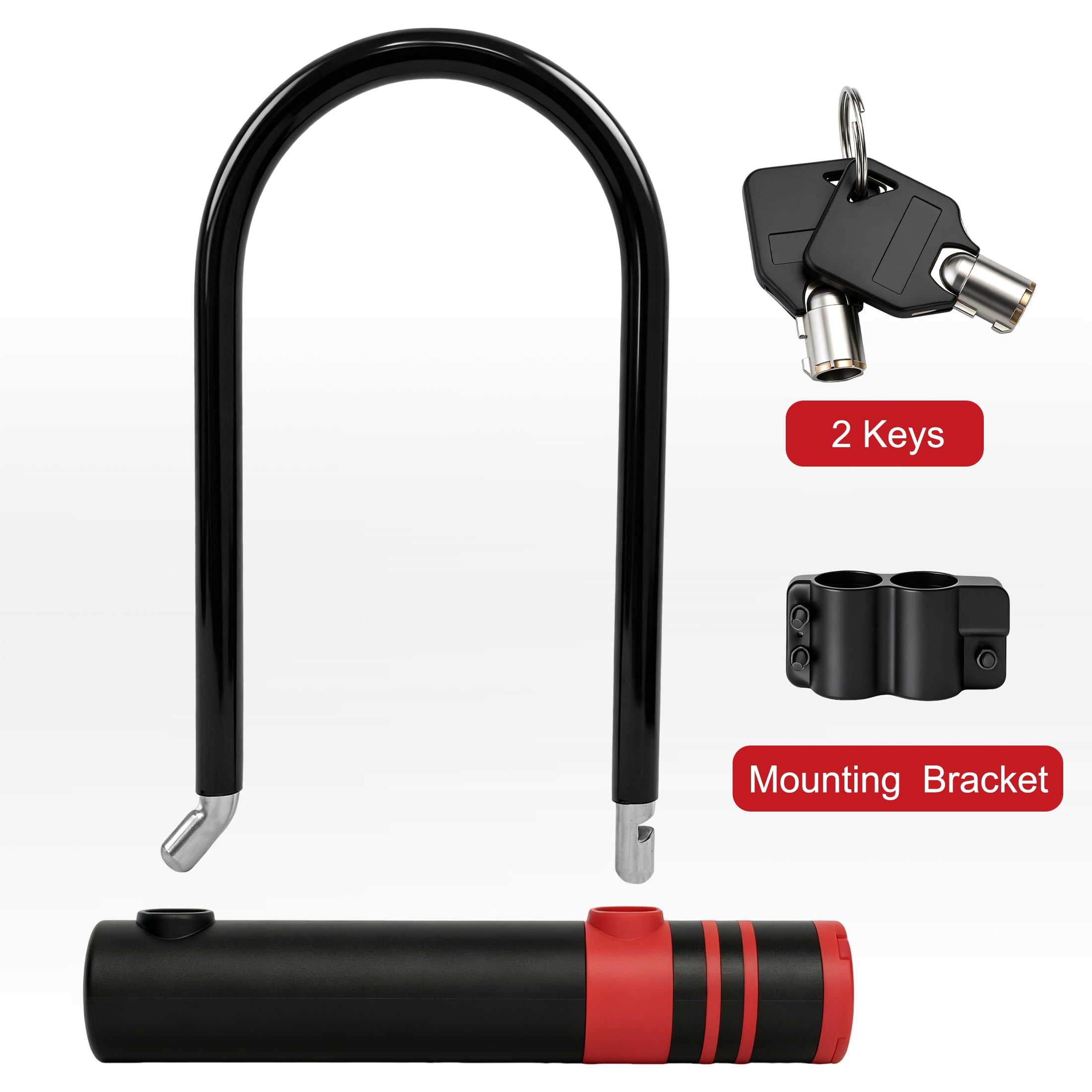 GARITIN Bike U‑Lock, Heavy‑Duty Steel Bicycle Lock with Mounting Bracket and 2 Keys, Anti‑Theft U‑Lock for Bikes