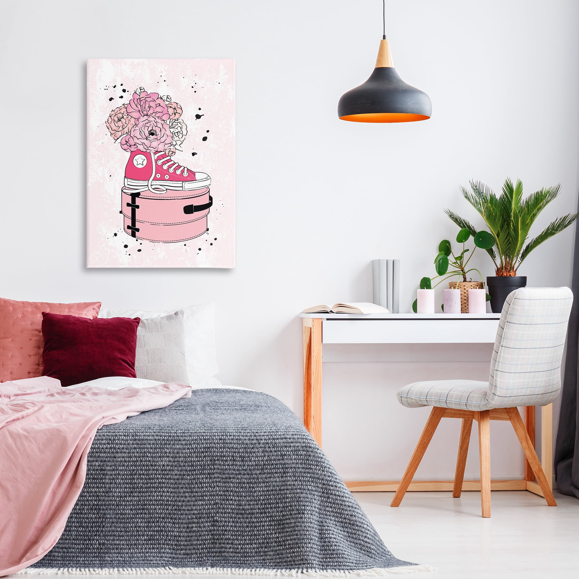 Stupell Industries Pink Floral Sneaker Beauty & Fashion Painting Gallery Wrapped Canvas Art Print Wall Art, 24 x 36