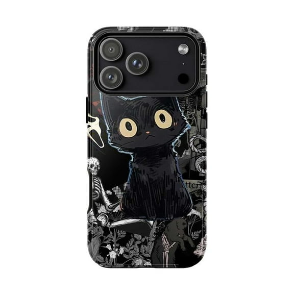 Gothic Black Cat Phone Case, Dark Collage Artistic iPhone Cover for iPhone 17 16 15 14 13 12 11 Plus Pro Max Mini