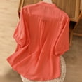 thumbnail image 5 of BinBiL womens summer tops Women's Cotton Linen Shirt Collar Button Down Half Sleeve Embroidered Tunic Tops Blouse Orange 10(XL), 5 of 9