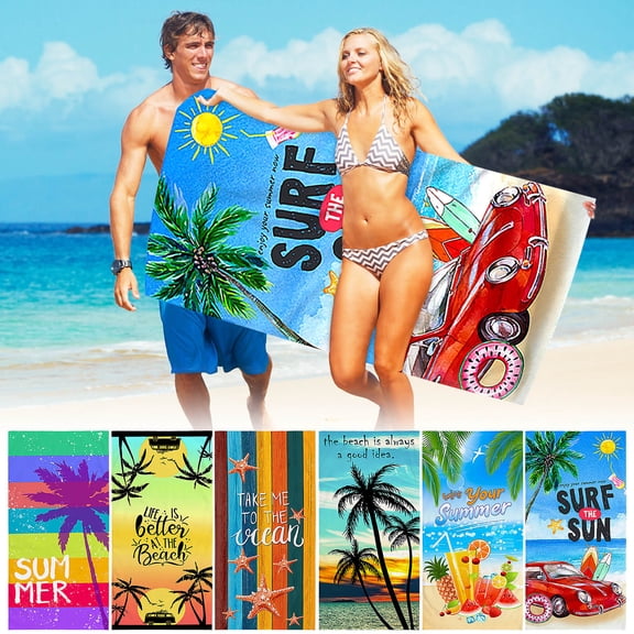 Double Sided Beach Towel, Terry Cloth, Quick Dry, Large 60x30 Inches, for Swimming, Lounging, Picnics, Blue Printed, by FAJHHA