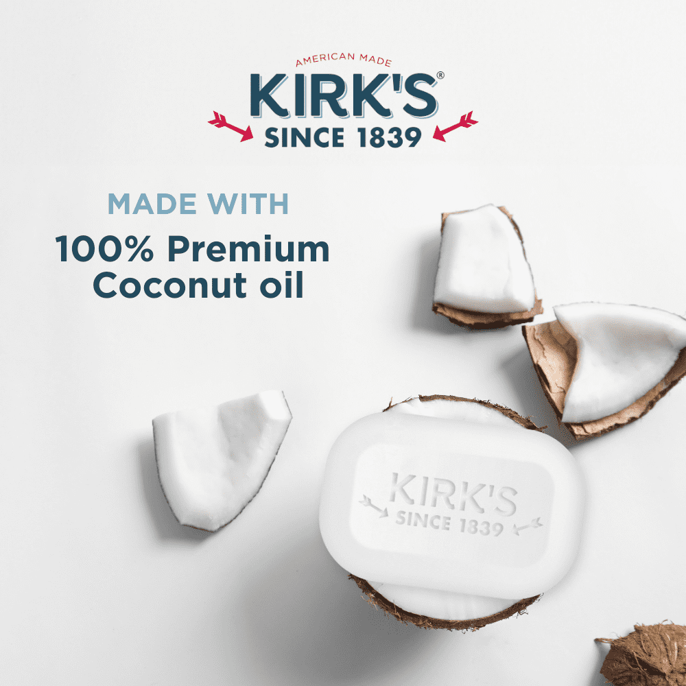 Kirk's Castile Bar Soap - Made With Premium Coconut Oil, Original Fresh Scent, 4 oz. Bars, 4 Pack