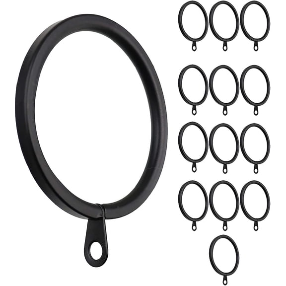 MERIVILLE 14 pcs Black 1.5-Inch Inner Diameter Metal Flat Curtain Rings with Eyelets, Fits Up to 1 1/4-Inch Rod
