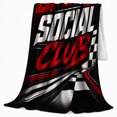thumbnail image 2 of Speed Social Club Quote with Racing Flags, Bold Motorsport Style for Racing Fans and Birthday Gift, Cozy Flannel Blanket for Garage Lounge and Bedroom, Home Decor, 2 of 9