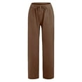 thumbnail image 4 of Plus Size Pants Women's Cotton Linen Solid Long Pants High Waist Drawstring Loose, 4 of 6