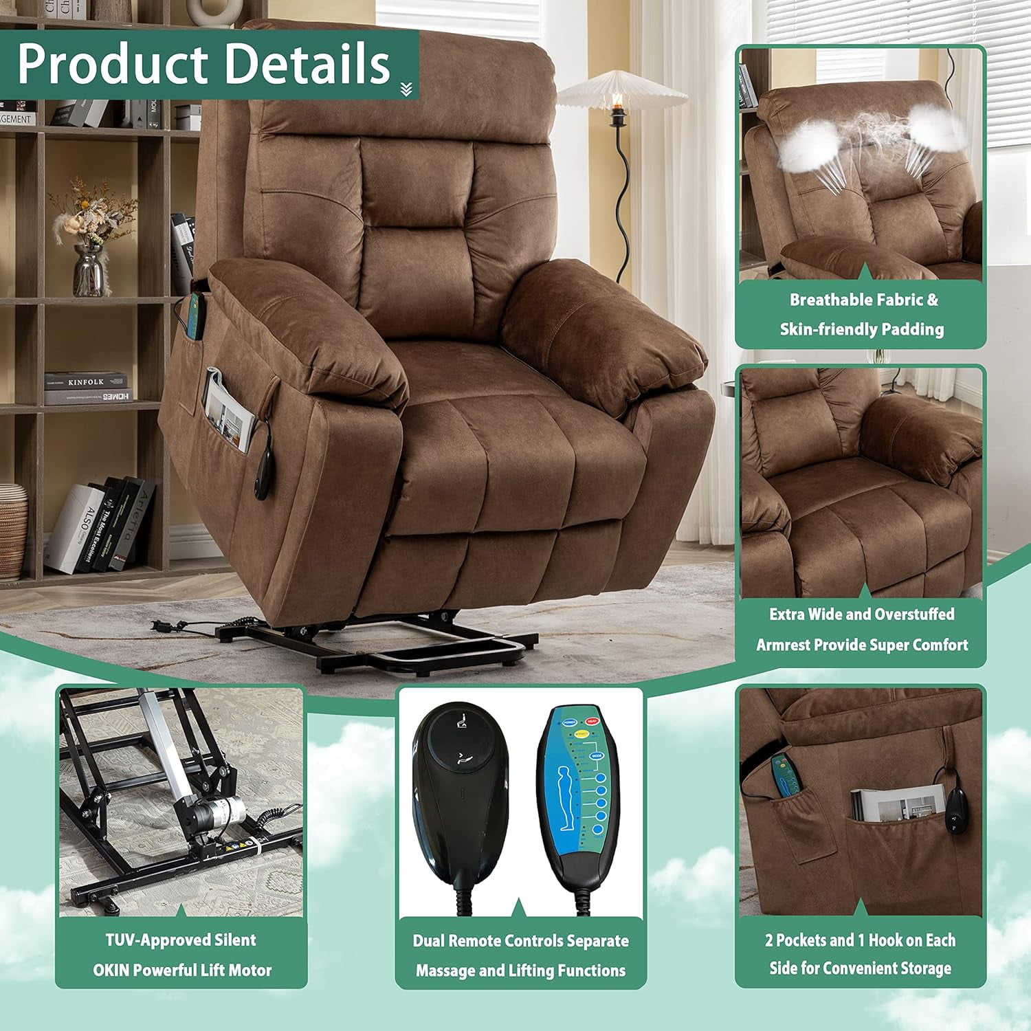 Lounge chair lift chair relax sofa chair living room furniture living room power elderly electric lounge chair (oversize, hidden cup holder)&nbsp;