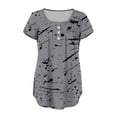 thumbnail image 3 of IROINNID Women's Pleated Short Sleeve Printed Round Neck Button Tunic Tops, 3 of 4
