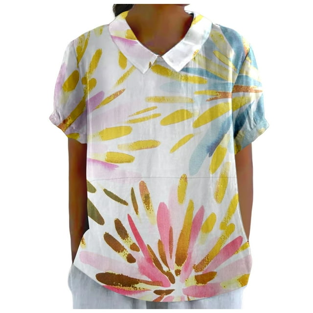 TSADFHJI Hauts Femmes Hiver Noël Mode Rétro Coloré Ample Décontracté Col Rabattu T-Shirt Manches Courtes TG Bleu