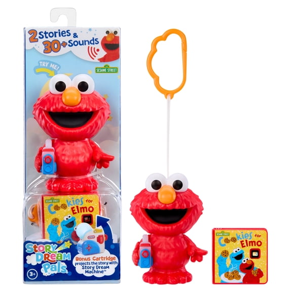 Little Tikes Story Dream Pals Sesame Street Elmo, Interactive Story Telling 4” Figure with Bonus Story Cartridge, Talks, Lights Up, Key Chain, Ages 3
