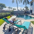 thumbnail image 2 of PURPLE LEAF Outdoor Chaise Lounge with Wheels for Outside 2 Pieces Aluminum Patio Lounge Chair with 5 Adjustable Position Recliner for Patio, Beach, Yard, Pool, Side Table Included, Turquoise Blue, 2 of 9