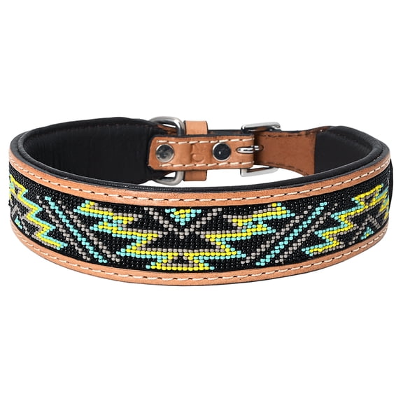 HILASON Western Style Beaded American Leather Pet Dog Collar Tan