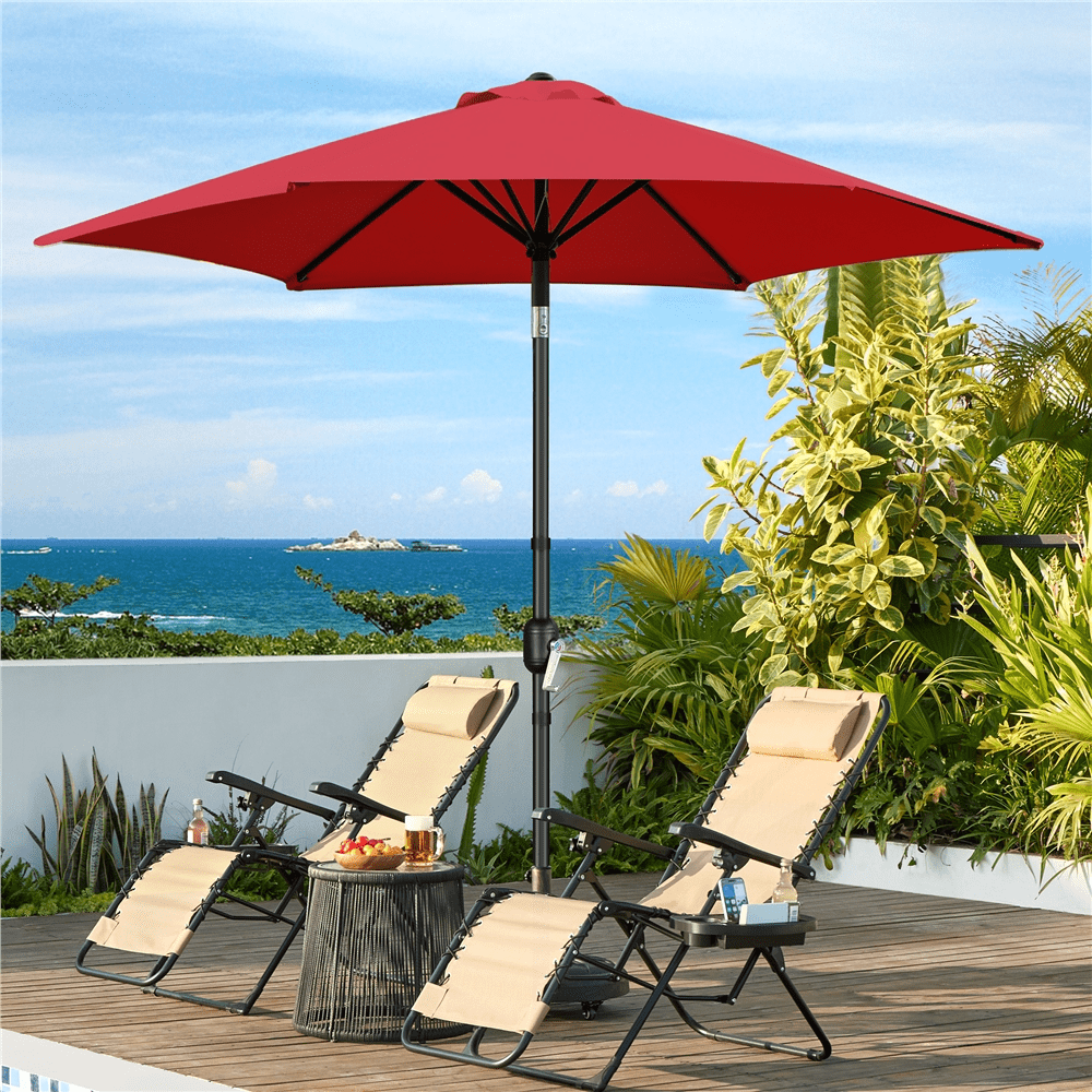 Renwick 9 Ft Outdoor Patio Umbrella with Push Button Tilt and Crank, Red