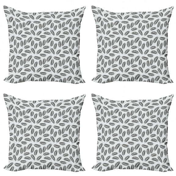 Tropical Throw Pillow Cushion Case Pack of 4, Banana Palm Tree Leaves Pattern Botany Jungle Foliage, Modern Accent Double-Sided Print, 4 Sizes, Pale and Charcoal Grey, by Ambesonne