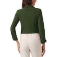 thumbnail image 3 of Chaqueta de mujer Allegra K con solapa acanalada y mangas fruncidas, blazer de negocios recortado en verde ejército, 3 of 6