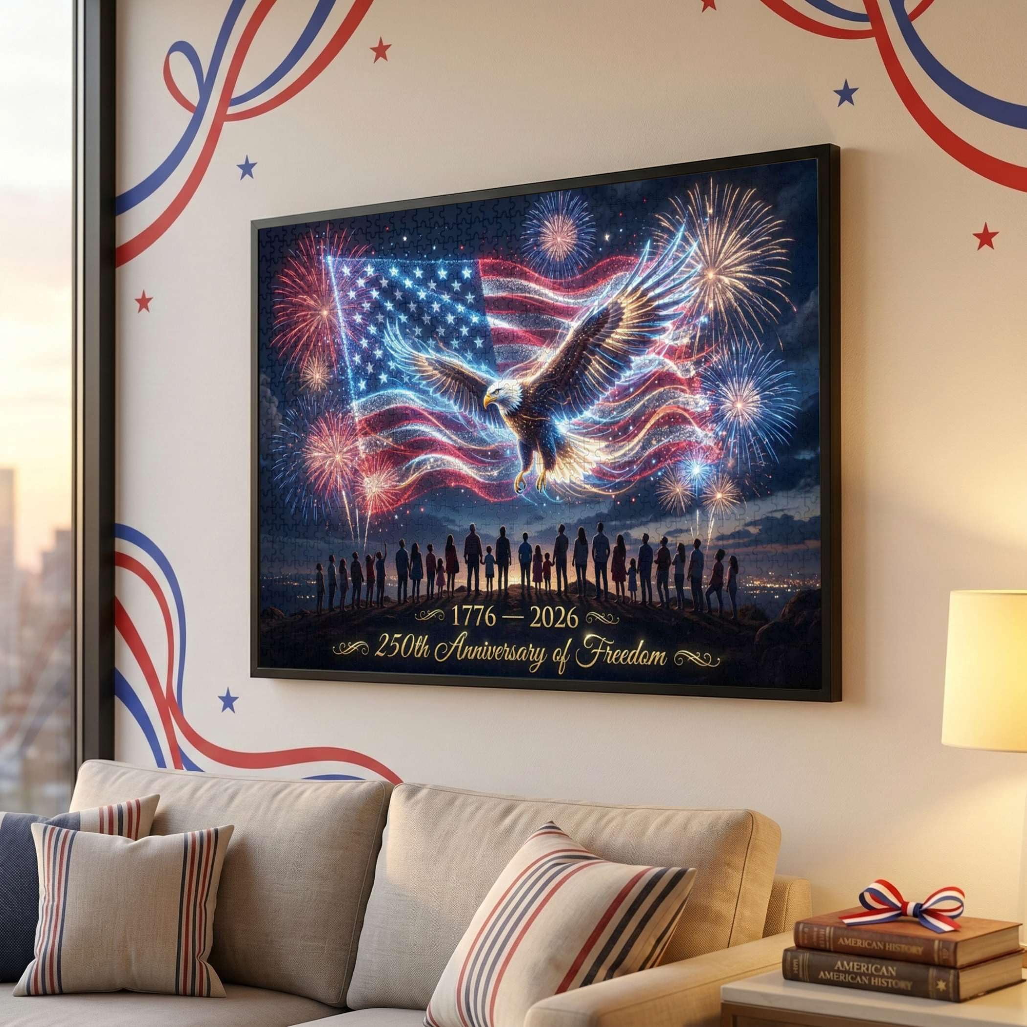250th Anniversary of the USA Jigsaw Puzzle, 1000 Pieces 250 Years Independence Tribute, Family Game Nights Gift, 29.5" x 19.7"