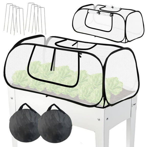 Beslands Pop Up Raised Garden Bed Cover, 2 Packs 45"x22"x16" Winter Plant Protector with Freeze & Snow Protection, Greenhouse Cover for Seedlings, Vegetables, Fruits