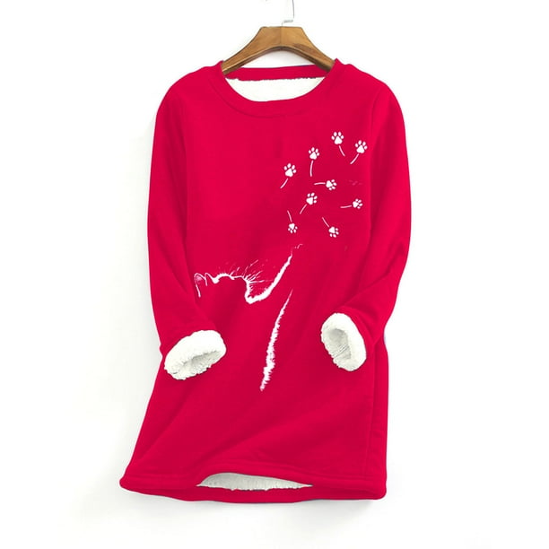 Puntoco Sudadera con estampado de forro polar grueso para mujer Ropa interior cálida Liquidación Puntoco Puntoco-7344