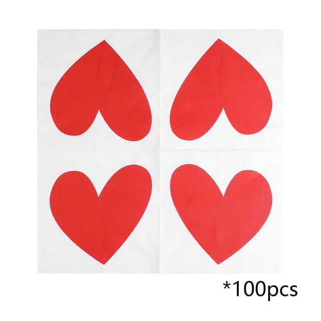 100pcs Disposable Heart Patterns Napkins, Valentines Day Napkins, Suitable for Valentines Day Dining Table