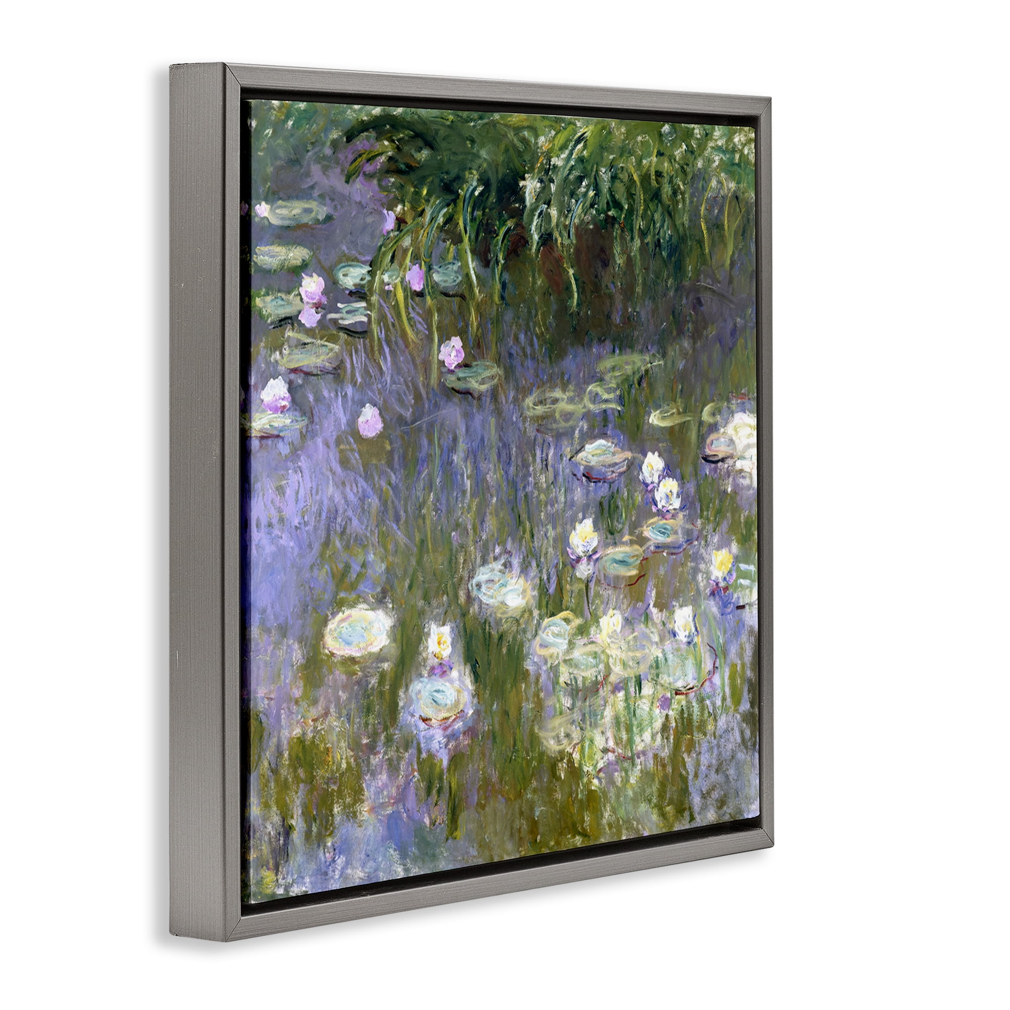 Stupell Industries Classic Monet White Water Lilies Landscape & Nature Painting Gray Floater Framed Canvas Art Print Wall Art, 18 x 18
