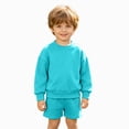 thumbnail image 6 of Kids Boys Girls 2 Piece Fleece Outfit Set 12 18 24 Months 2T 3T 4T 5T 6T Solid Color Long Sleeve Crewneck Sweatshirt & Elastic Waist Shorts Warm Lined Casual Tracksuit Green Size 13-14 Years, 6 of 8