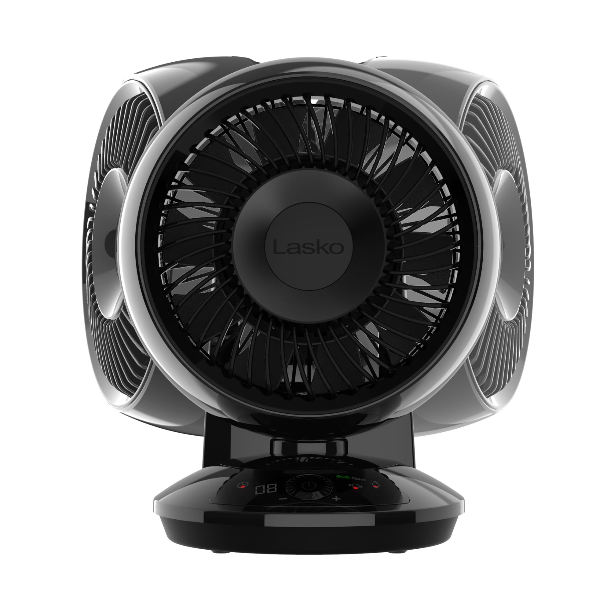 Lasko Whirlwind EcoQuiet 7" 12-Speed Dual Oscillating Tabletop DC Motor Fan, 487 CFM, Black, A12668