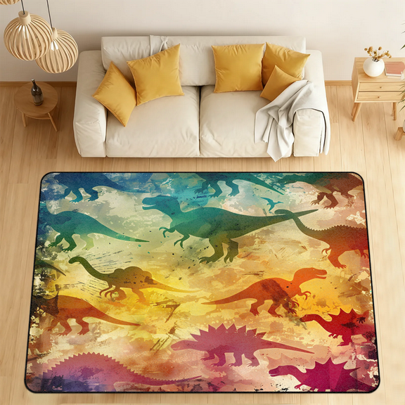 CURLYOOT Colorful Dinosaur Abstract Area Rugs for Living Room Bedroom, 4' 10" x 6' 8" Washable Rug, Floor Carpet with Non Slip Backing for Dining Room Indoor