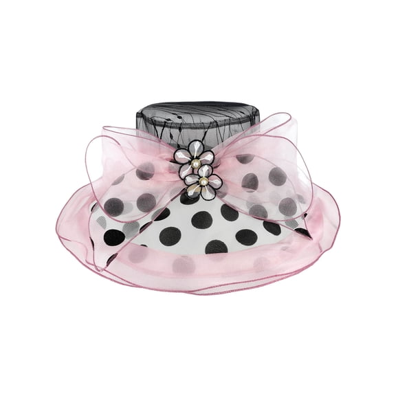ChicHeadwear Church Tea Party Organza Polka Dot Bow Sun Hat - Pink