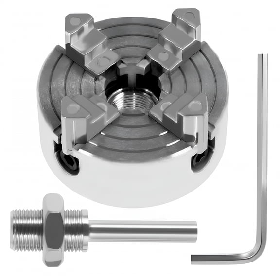 ZEPARO 4-Jaw Lathe Chuck Kit Zinc Alloy Self-Centering Wood Lathe Chuck with Wrench and Connecting Rod Sturdy Mini Metal Lathe Chuck Wood Turning Chuck for Woodworking Lathes