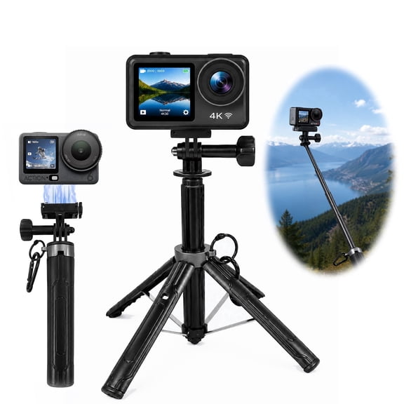 Magnetic Selfie Stick Tripod 70cm/27.5" for GoPro, DJI Osmo Action, Insta360, Extension Pole with 1/4" Adapter, 180° Rotating Anti-Slip Handle, Black