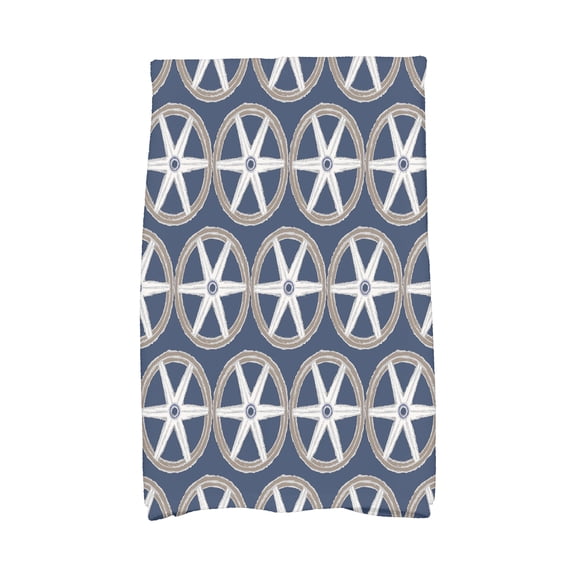 Simply Daisy, 16 x 25 Inch, Nautical Geo Lines, Geometric Print Kitchen Towel, Navy Blue